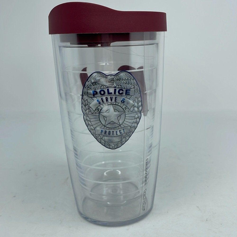 New Personalize Tervis Cup Police Serve & Protect Initials B J 16oz Burgundy